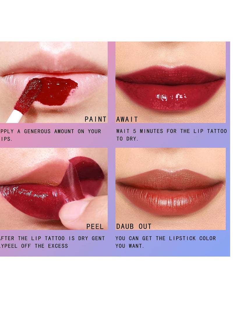 Julystar Peel Off Matte Lip Tint 3 Colors Long Lasting Lip Stain Peel Off Matte Tattoo Color Lip Gloss Waterproof Liquid Lipstick Non-Stick Cup Tinted Lip Stain (F, 3Pcs)  - Image 2