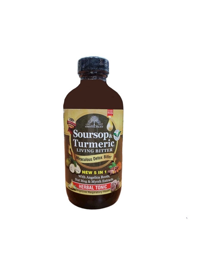 Essential Palace Soursop & Turmeric Living Bitter 5 in 1 with Angelica Roots, Nut Meg & Myrrh Extracts Hebal Tonic 8oz  - Image 1