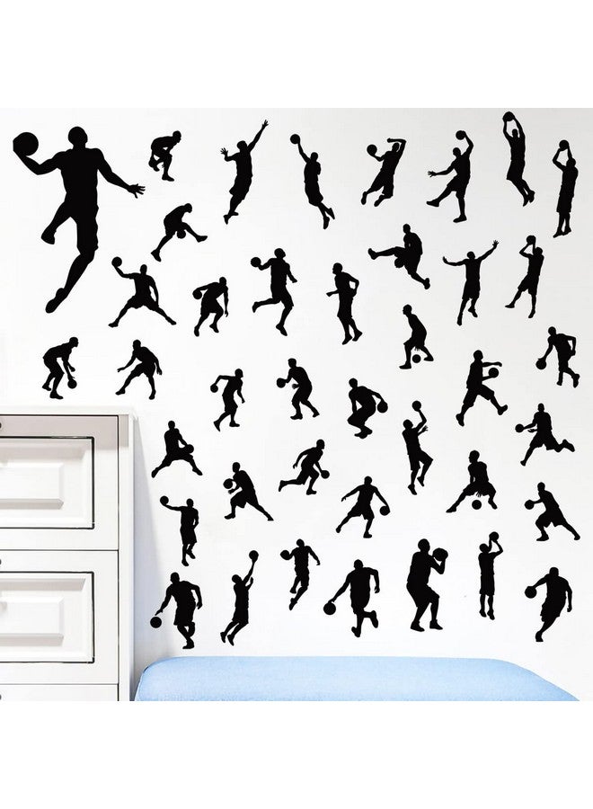 MEFOSS Removable Basketball Player Wall Decal DIY Sports Player Silhouette Wall Stickers Peel and Stick Jumpman Decal Sticker for Kids Room Boys Bedroom Playroom Wall Decor - Image 1