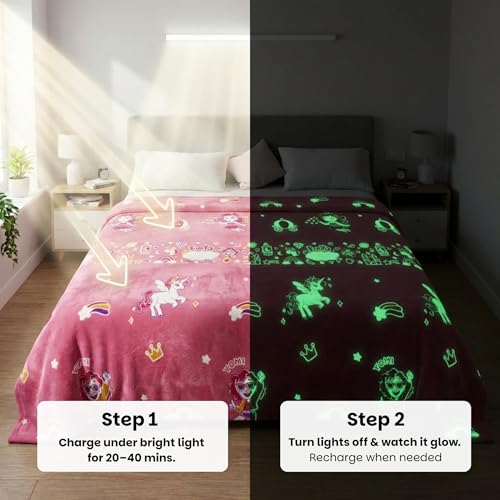 Famyo® GlowMaxx Glow in The Dark Blanket for Kids - June The Unicorn for Kids 0–15 Yrs | 200×152 cm Queen Size | Soft Flannel Throw Blanket | Lab-Tested | No Harmful Dyes - Image 4