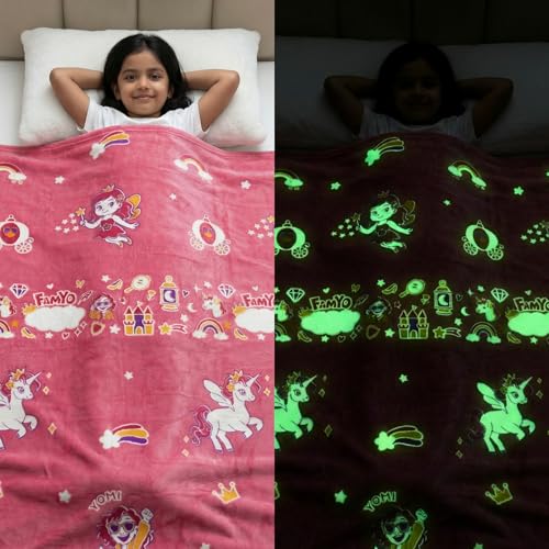 Famyo® GlowMaxx Glow in The Dark Blanket for Kids - June The Unicorn for Kids 0–15 Yrs | 200×152 cm Queen Size | Soft Flannel Throw Blanket | Lab-Tested | No Harmful Dyes - Image 1