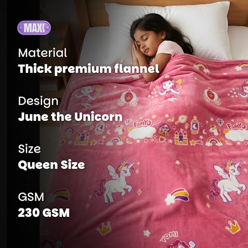 Famyo® GlowMaxx Glow in The Dark Blanket for Kids - June The Unicorn for Kids 0–15 Yrs | 200×152 cm Queen Size | Soft Flannel Throw Blanket | Lab-Tested | No Harmful Dyes - Image 2