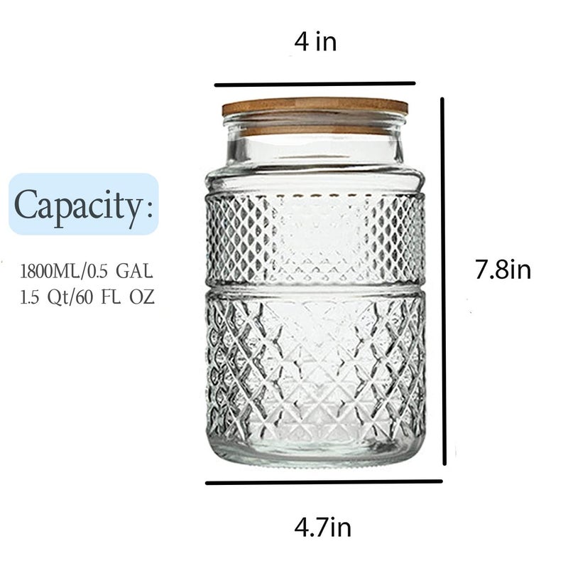 Prettidecor Large Glass Storage Jar, 2 Pack 60 FL OZ Glass Food Storage Containers with Bamboo Lid, Kitchen Containers Cereal Canisters Decorative Jar for Candy Snack Cookies Coffee Tea Nuts Airtight Glass Jars - Image 5