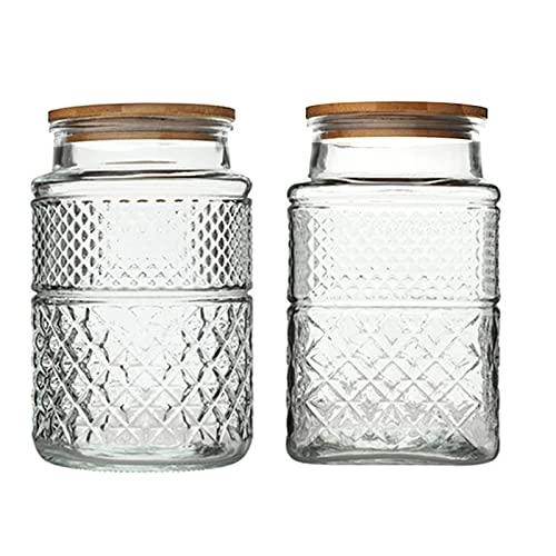 Prettidecor Large Glass Storage Jar, 2 Pack 60 FL OZ Glass Food Storage Containers with Bamboo Lid, Kitchen Containers Cereal Canisters Decorative Jar for Candy Snack Cookies Coffee Tea Nuts Airtight Glass Jars - Image 1