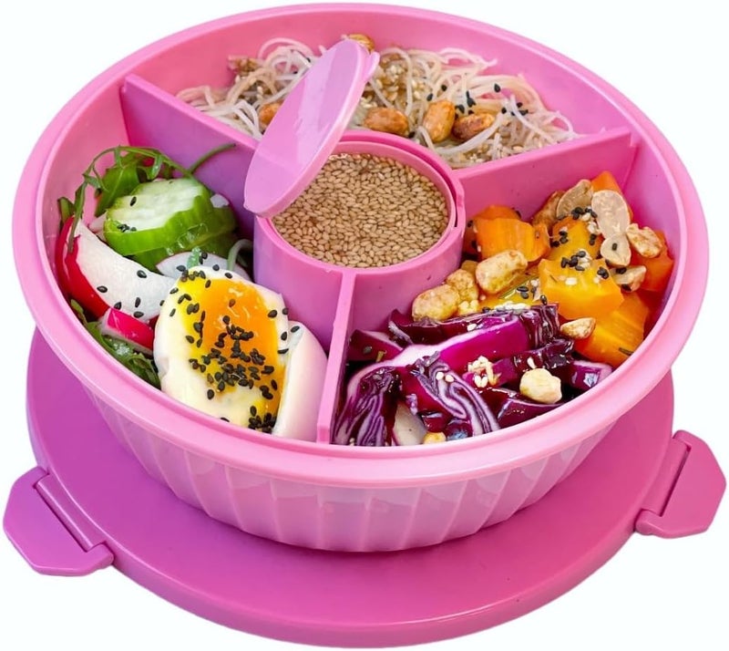 Yumbox وعاء سلطة يامبوكس مع غطاء على طراز وعاء بوك قابل للإزالة 3 أقسام فاصل 42 كوب سهل الفتح ثلاثي الأقفال كوب إضافي قابل للإزالة ومدمج وعاء ميكروويف بينتو غوافا بينك - Image 1