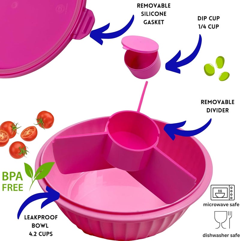 Yumbox وعاء سلطة يامبوكس مع غطاء على طراز وعاء بوك قابل للإزالة 3 أقسام فاصل 42 كوب سهل الفتح ثلاثي الأقفال كوب إضافي قابل للإزالة ومدمج وعاء ميكروويف بينتو غوافا بينك - Image 2