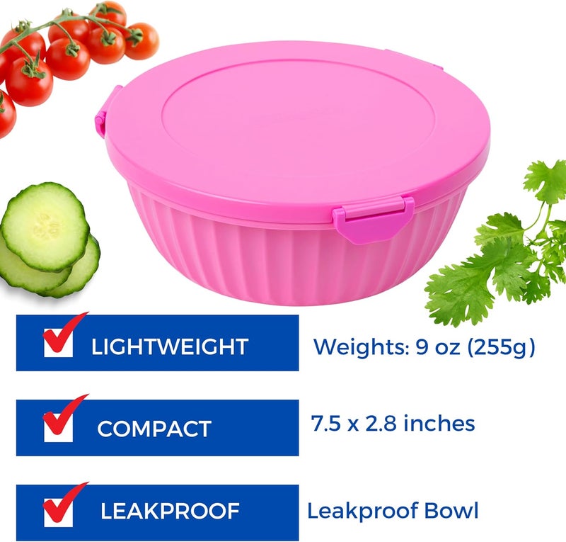 Yumbox وعاء سلطة يامبوكس مع غطاء على طراز وعاء بوك قابل للإزالة 3 أقسام فاصل 42 كوب سهل الفتح ثلاثي الأقفال كوب إضافي قابل للإزالة ومدمج وعاء ميكروويف بينتو غوافا بينك - Image 3