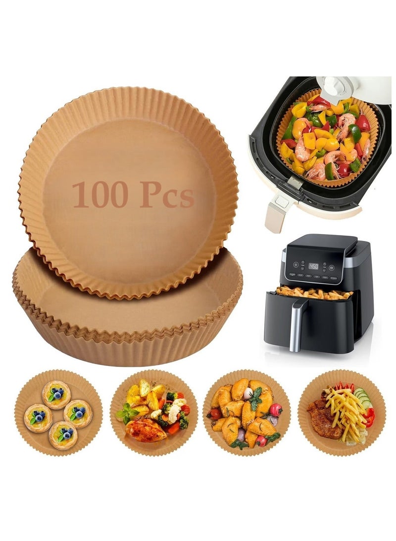HIAS 100Pcs Air Fryer Disposable Paper Liner | Round Non-Stick Baking Parchment Paper – Waterproof & Heat-Resistant 20cm (7.9 Inch) for Air Fryer | Microwave, Oven | Roasting. - Image 1