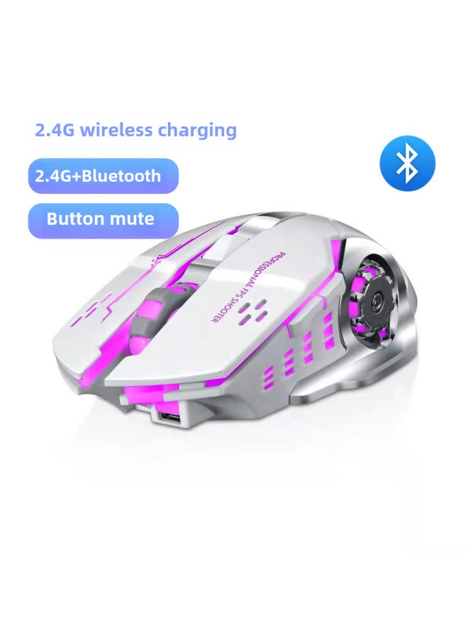 E-sports Hot Wheels Charging Wireless Mouse Mute Office Gaming Laptop Bluetooth Dual-mode Mouse-Color:Charging 2.4G Wireless White - Image 2