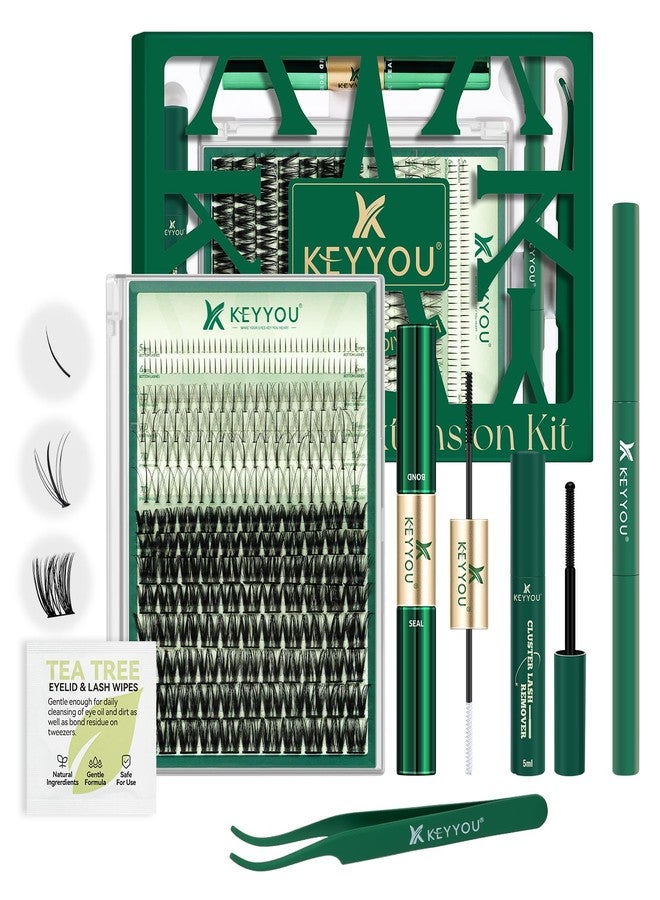 KEYYOU Lash Extension Kit Mixed 5-16mm Eyelash Extension Kit with Bottom Lashes Multi-Type Lash Clusters with Bond and Seal Applicator and Remover DIY at Home - Image 1