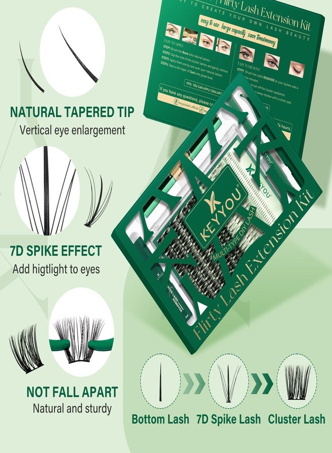 KEYYOU Lash Extension Kit Mixed 5-16mm Eyelash Extension Kit with Bottom Lashes Multi-Type Lash Clusters with Bond and Seal Applicator and Remover DIY at Home - Image 2