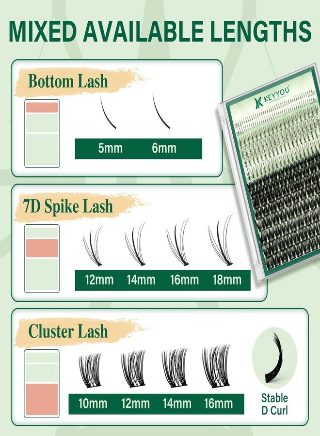 KEYYOU Lash Extension Kit Mixed 5-16mm Eyelash Extension Kit with Bottom Lashes Multi-Type Lash Clusters with Bond and Seal Applicator and Remover DIY at Home - Image 4