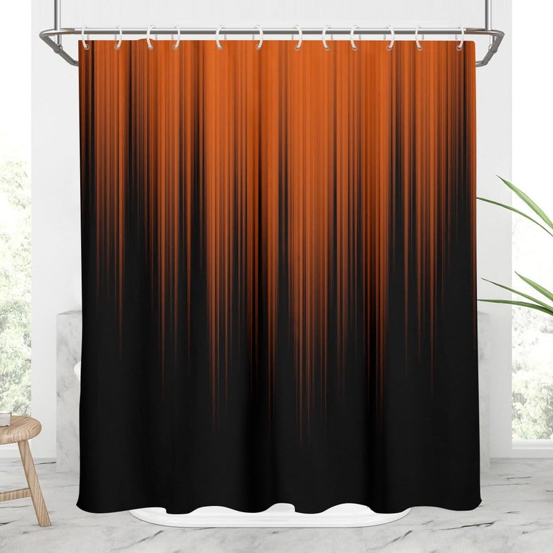 AAtter Burnt Orange and Black Shower Curtain Ombre Terracotta Abstract Boho Striped Men Gothic Fun Adult Boys Bright Art Two Tone Gradient Home Bathroom Decor Bathtub Set with 12 Hooks  60x72  Modern - Image 1