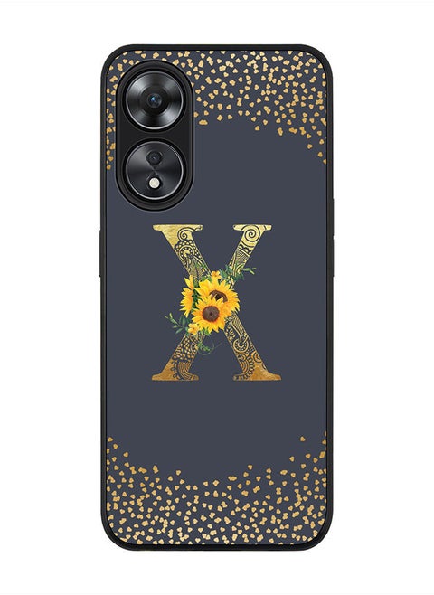 Rugged Black edge case for Oppo A78 5G / Oppo A58 5G Slim fit Soft Case Flexible Rubber Edges Anti Drop TPU Gel Thin Cover -  Custom Monogram Initial Letter Floral Pattern Alphabet - X  (Grey )