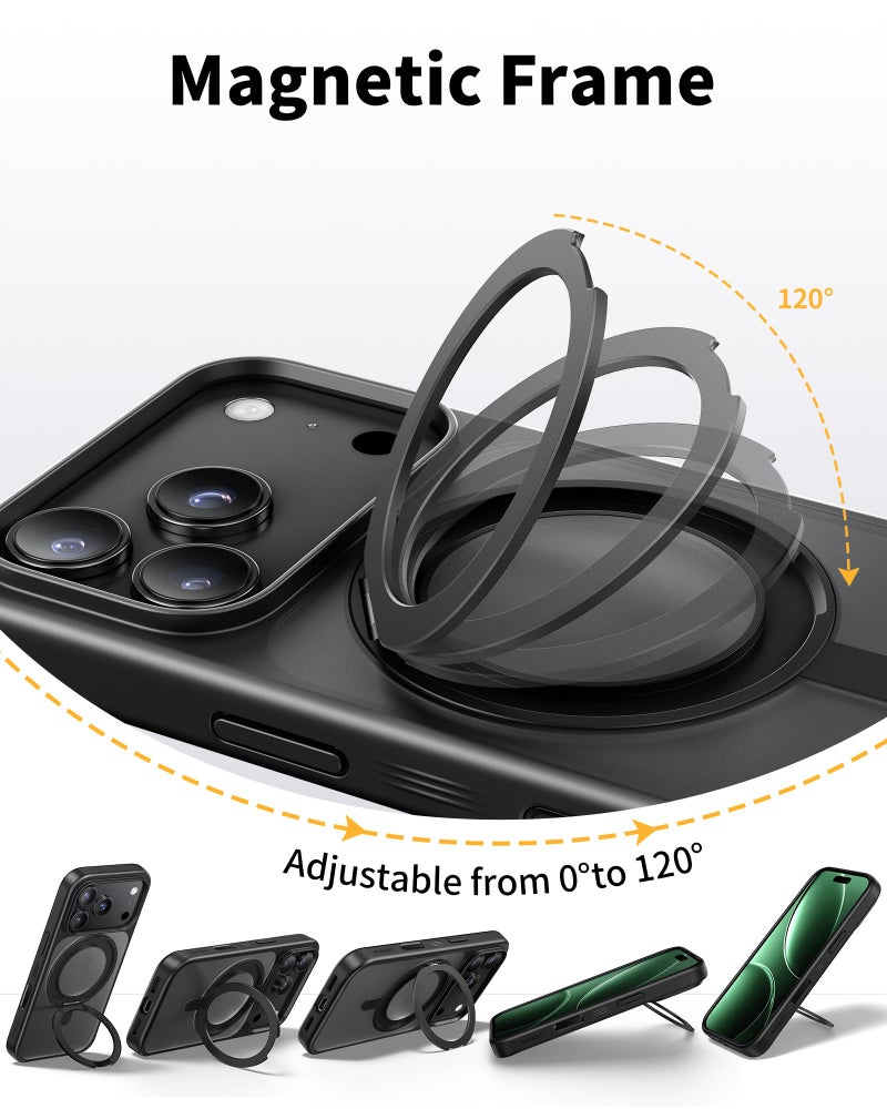 NIMASO for iPhone 17 Pro Case with Ring Stand 360°Rotatable, Compatible with MagSafe, Shockproof Military Grade Protection, Translucent Matte Back, Magnetic Kickstand Phone Case for iPhone 17 Pro - Image 2