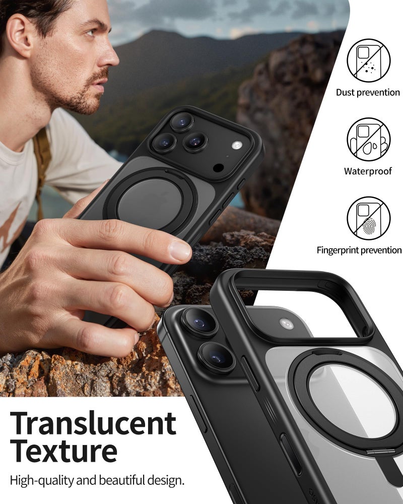 NIMASO for iPhone 17 Pro Case with Ring Stand 360°Rotatable, Compatible with MagSafe, Shockproof Military Grade Protection, Translucent Matte Back, Magnetic Kickstand Phone Case for iPhone 17 Pro - Image 5