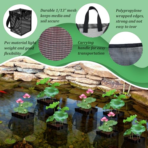 Emsiok 6PCS Mesh Aquatic Pond Plant Baskets, 1Gallon Pond Planting Bags Reusable Aquatics Planter Pot Water Lily Growing Container with Handles for Lotus Bog Plant Garden Terrestrial Plants, 5.9x5.9x7.9 Inch - Image 3