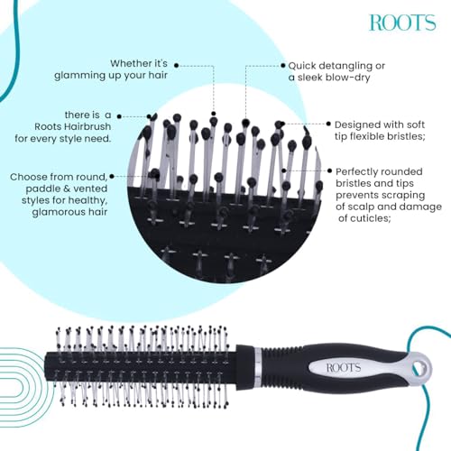 ROOTS Truglam Round Hair Brush | Round, Paddle & Vented Styles for All Styling Needs | Soft Tip Flexible Bristles | Quick Detangling | For Men & Women | Length - 7.08 Inch, Model No - 9511S - Image 2