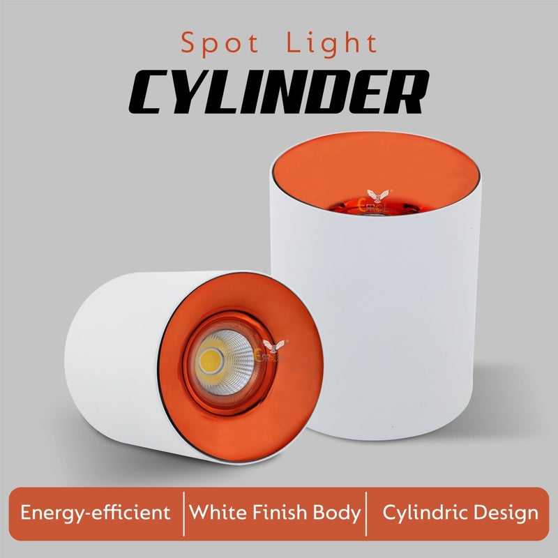 Errol Errol 12 Watt White Body Surface Cylinder Light Ceiling Mounted Spot Light Cylinder Light for Indoor Down Cob Light for BalconyRoomHallway ColorWarmwhite Pack of 5 - Image 3