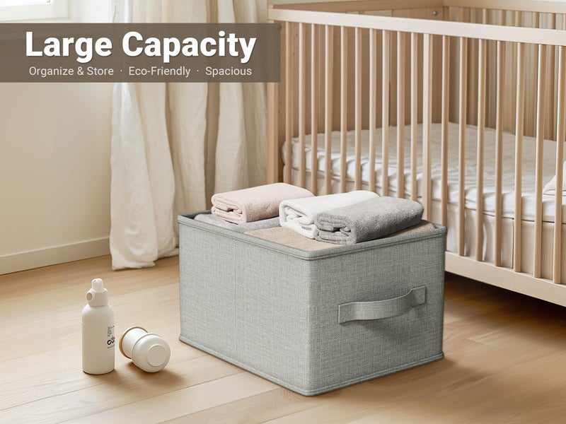 LayerSpace 3 Pack Fabric Storage Bins for Shelves | 14.75x10.25x8.25 in Storage Baskets | Fabric Closet Organizers with Handles Home Organization | Linen Clothes Storage Bins | Light Gray - Image 2