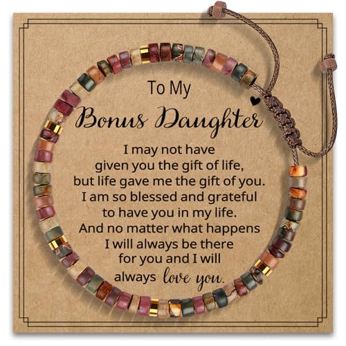 AGOT Bonus Daughter Gifts from Stepmom - To My Bonus Daughter Natural Stone Bracelets Beads Funny Birthday Gifts Thanksgiving Day Present - Image 1