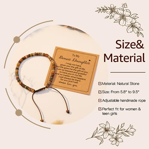 AGOT Bonus Daughter Gifts from Stepmom - To My Bonus Daughter Natural Stone Bracelets Beads Funny Birthday Gifts Thanksgiving Day Present - Image 2