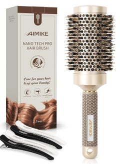 AIMIKE Round Hair Brush, Nano Thermal Ceramic & Ionic Tech, 2.1 Inch Barrel with Boar Bristles for Enhanced Texture, Golden, Hair Drying, Styling, Curling and Shine + 4 Free Clips - pzsku/Z32633A12F0141847D691Z/45/_/1732623863/130d2d68-ed6b-43e4-bb23-88df5497a0dd