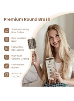 AIMIKE Round Hair Brush, Nano Thermal Ceramic & Ionic Tech, 2.1 Inch Barrel with Boar Bristles for Enhanced Texture, Golden, Hair Drying, Styling, Curling and Shine + 4 Free Clips - pzsku/Z32633A12F0141847D691Z/45/_/1732623874/eb2f97eb-70d5-45ae-bfc3-f0e85ec22a22