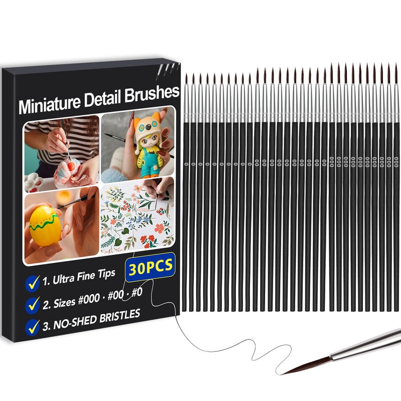Bonison 30pcs Fine Detail Paint Brushes Set, Miniature Detail Brush Kit for Adults with Sizes #000#00#0 for Acrylic, Watercolor, Oil, Model Painting, Crafts, Rock Painting & DIY Art - Image 1