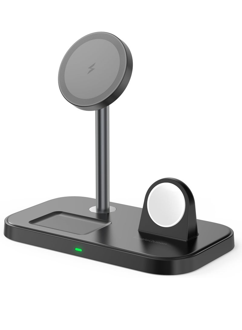 SYOSI 3 in 1 Wireless Charger Stand, for MagSafe Charger Stand, Charging Station for Multiple Apple Devices, Wireless Charging Station Compatible with iPhone 15/14/13/12 Series, iWatch AirPods (Black) - Image 1