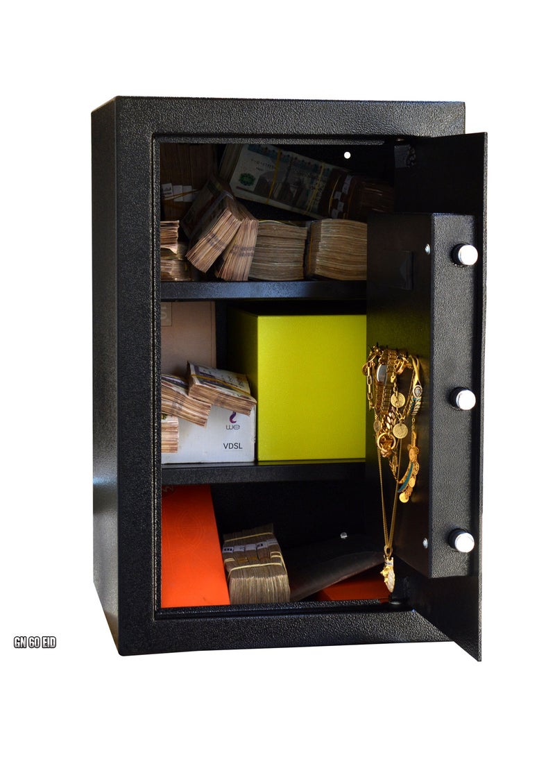 سيفتي تيك خزنة بشاشة رقمية ديجيتال مع مفتاح ماستر للطوارئ و مساحة تخزين ثلاثية مقاس:-(60 سم إرتفاع) _ (38 سم عرض) _ (38 سم عمق) - من سيفتى تك مع خاصية الأنذار المبكر و2 رقم سرى  GN 60 EID3 - Image 2