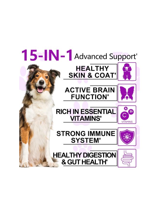 silvercnc 15 in 1 Multivitamin for Dogs, 150 Counts Dog Vitamins and Supplements for Joint Support, Digestion, Heart,Skin, Coat Care,Vitamins A, E, D3, B12, Duck Flavor - Image 4