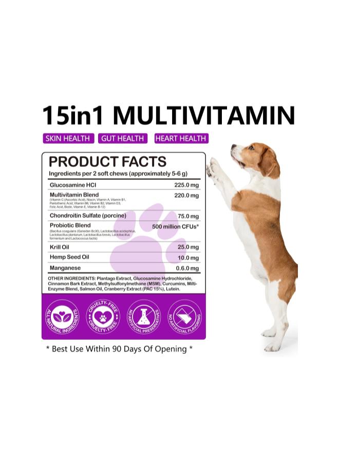 silvercnc 15 in 1 Multivitamin for Dogs, 150 Counts Dog Vitamins and Supplements for Joint Support, Digestion, Heart,Skin, Coat Care,Vitamins A, E, D3, B12, Duck Flavor - Image 5