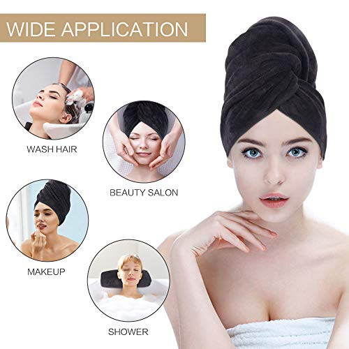 SUNLAND Microfiber Hair Towels Anti Frizz Hair Drying Towel Super Absorbent Fast Drying Turbans for Wet and Curly Soft Head Towel Wrap with Elastic Band 24 inch X 43 inch Black - Image 4