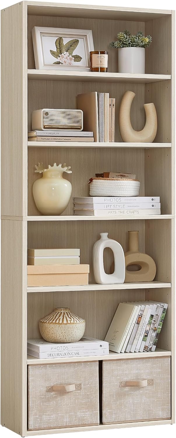 VASAGLE Custos Collection - Bookshelf, 6-Tier Bookcase, Book Shelf, Open Storage Shelf, 9.4 x 23.6 x 63.3 Inches, for Living Room, Home Office, Dinning Room, Natural Beige - Image 1