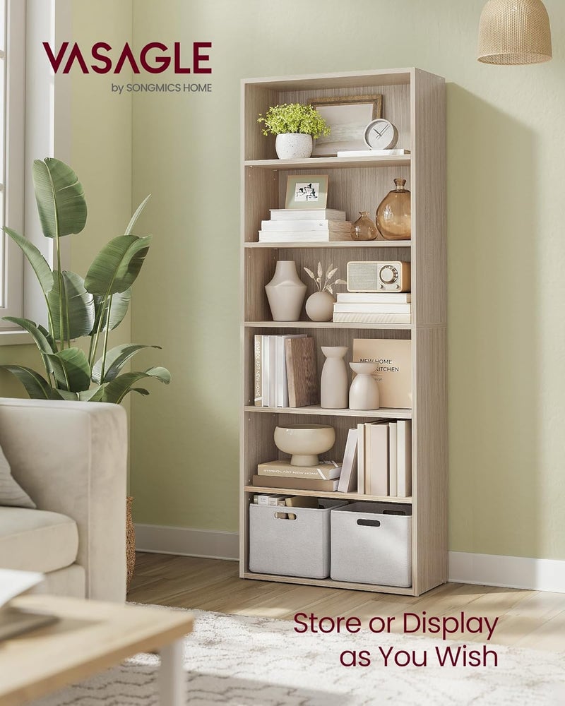 VASAGLE Custos Collection - Bookshelf, 6-Tier Bookcase, Book Shelf, Open Storage Shelf, 9.4 x 23.6 x 63.3 Inches, for Living Room, Home Office, Dinning Room, Natural Beige - Image 3