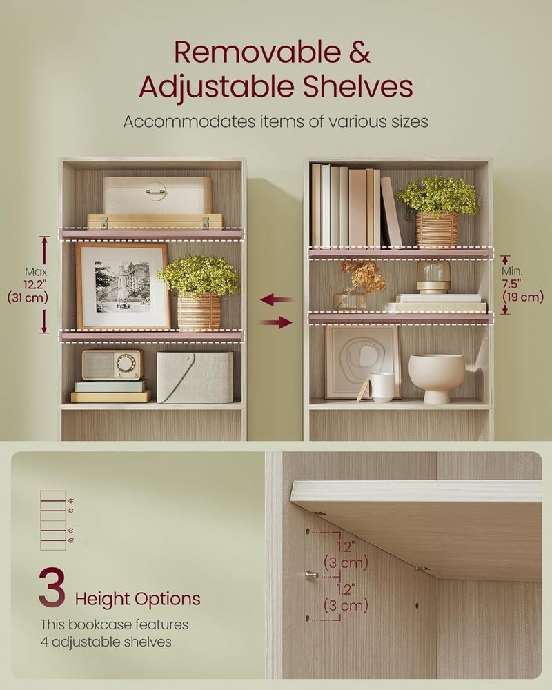 VASAGLE Custos Collection - Bookshelf, 6-Tier Bookcase, Book Shelf, Open Storage Shelf, 9.4 x 23.6 x 63.3 Inches, for Living Room, Home Office, Dinning Room, Natural Beige - Image 4