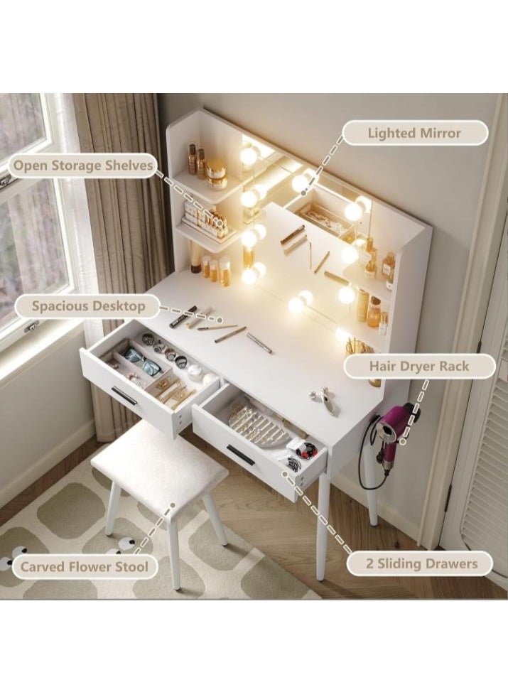 Bedroom dressing table, vanity table with 2 drawers and mirror, spacious countertop and multi-layer storage rack, dressing table with stool, perfect for bedroom and powder room (SZZ014) - Image 4