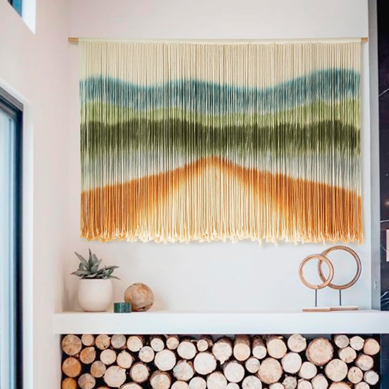 IOWER Macrame Wall Hanging Dip Dye Chic Home Decor Boho Wall Decor Yarn Wall Art for Kids Room Bedroom Living Room Background 144.8 x 88.9 cm (W x L) - Image 1