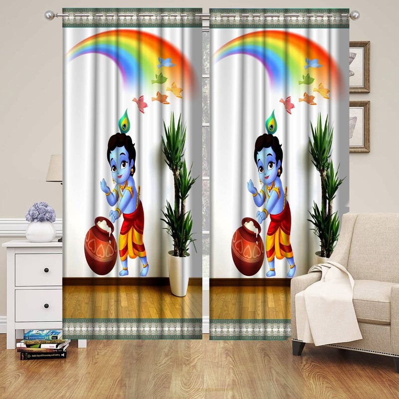 TIB Digital Print Design Eyelet Polyester Curtains for Door Pack of 1 Size 9ft Multi