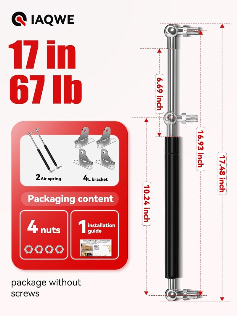 IAQWE 17 Inch 67Lbs/300N Gas Struts Springs Shocks Lift Support with L-Type Mounts - 2pcs - Image 2