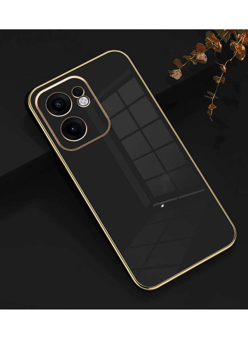 Compatible with OPPO Reno 13F cover, smooth veneer gold plated chrome, black Thin and smooth shock-proof full protection OPPO Reno 13F case -black  - Image 2