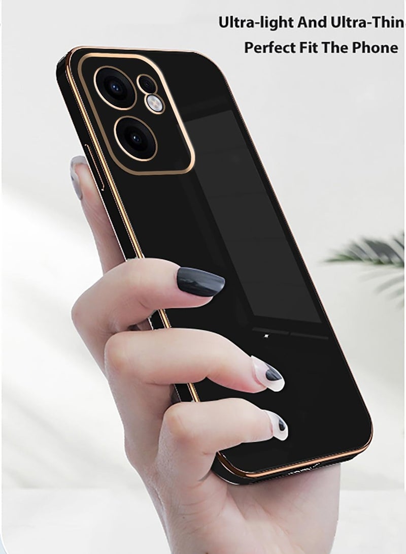 Compatible with OPPO Reno 13F cover, smooth veneer gold plated chrome, black Thin and smooth shock-proof full protection OPPO Reno 13F case -black  - Image 3