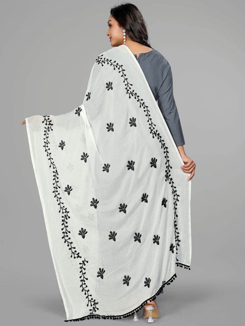 KEMZA Women's Chiffon Phulkari Floral Dupatta with Lace Border – Soft & Lightweight (WB) - Image 4