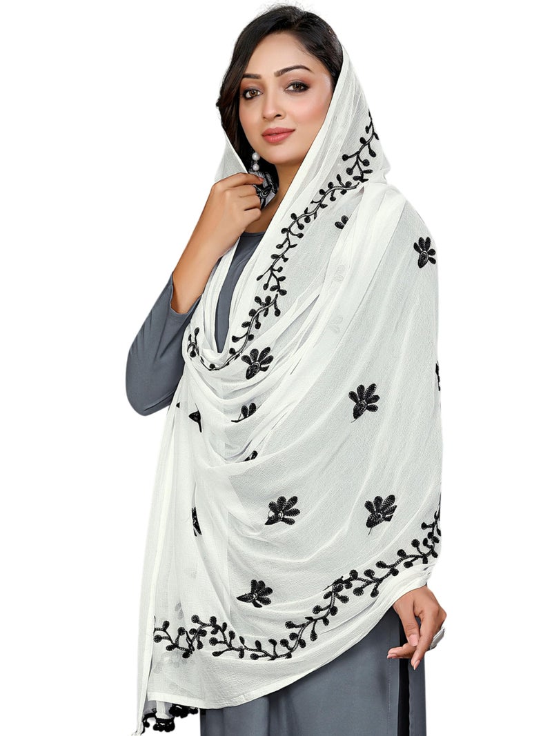KEMZA Women's Chiffon Phulkari Floral Dupatta with Lace Border – Soft & Lightweight (WB) - Image 3