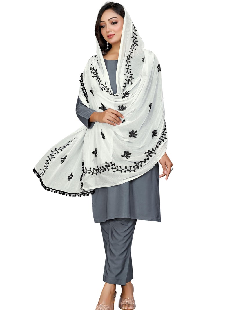 KEMZA Women's Chiffon Phulkari Floral Dupatta with Lace Border – Soft & Lightweight (WB) - Image 2