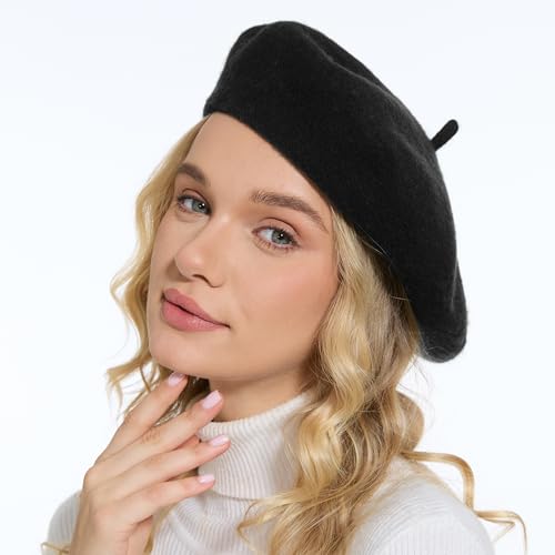 Sydbecs Wool Beret Hats for Women Ladies Girls, French Barret Hat Solid Color Style (Black) - Image 3
