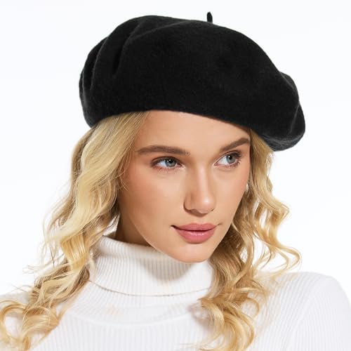 Sydbecs Wool Beret Hats for Women Ladies Girls, French Barret Hat Solid Color Style (Black) - Image 2