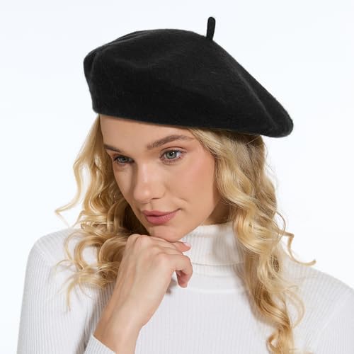 Sydbecs Wool Beret Hats for Women Ladies Girls, French Barret Hat Solid Color Style (Black) - Image 4