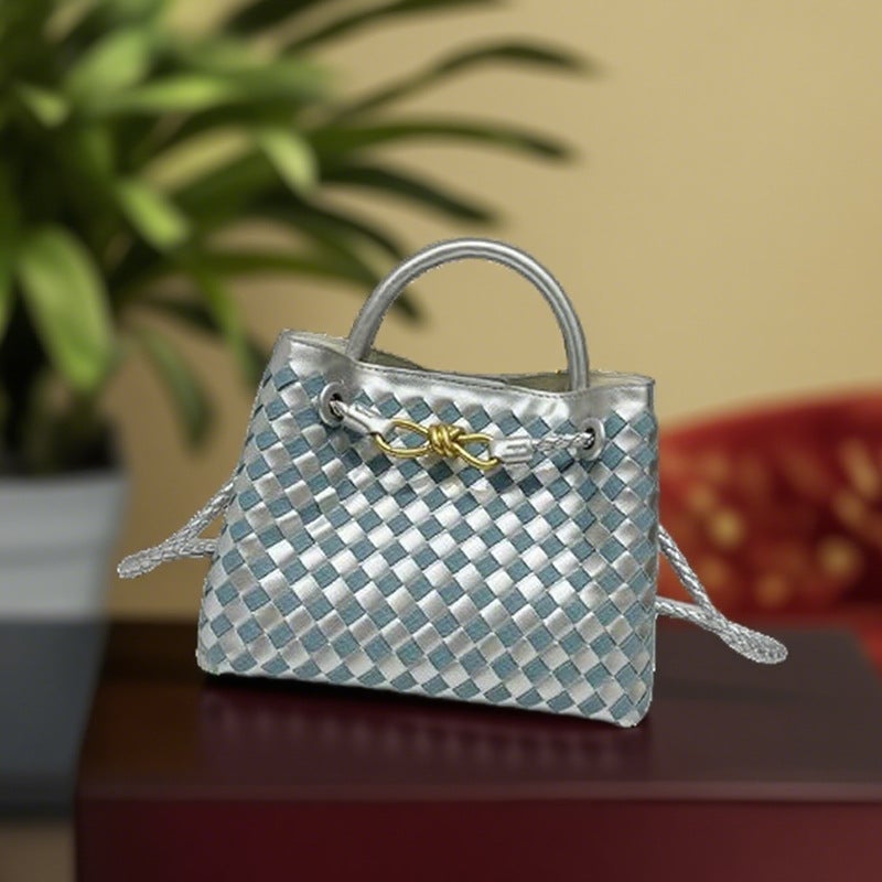 Large-Capacity Handbag, Personalized Hand-Woven Shoulder Crossbody Tote Bag, Commuter Fashion Cowhide Color Matching Tote Bag - Image 4